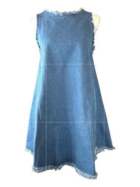 SNIDEL Back Ribbon Denim One-Piece Mini Dress w/Fringe Trim, Size: Free Size.